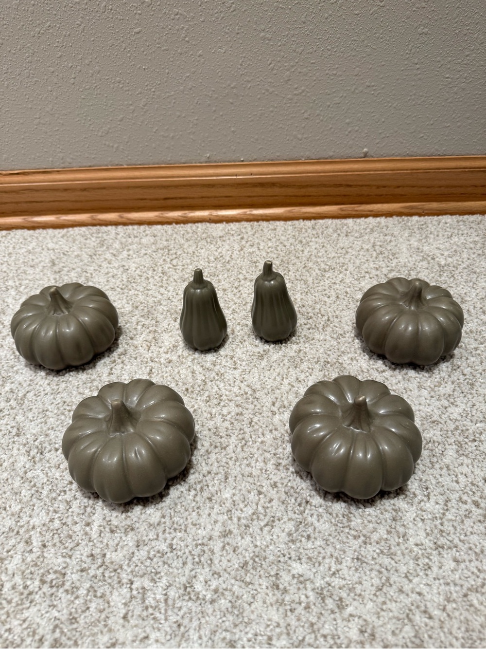 Set of 6 Taupe Green Decorative Pumpkins & Gourds - Neutral Fall Decor